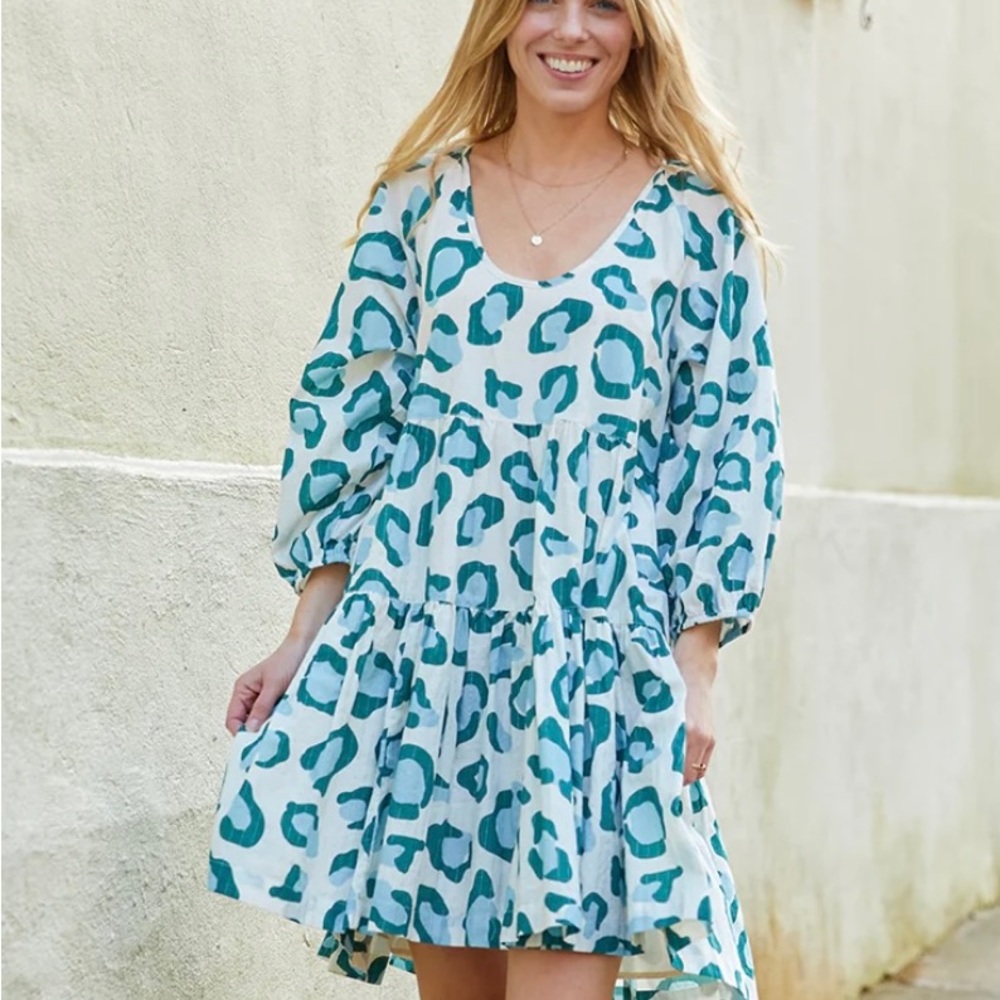 Pink Chicken Womens Michelle Dress - Sage Leopard